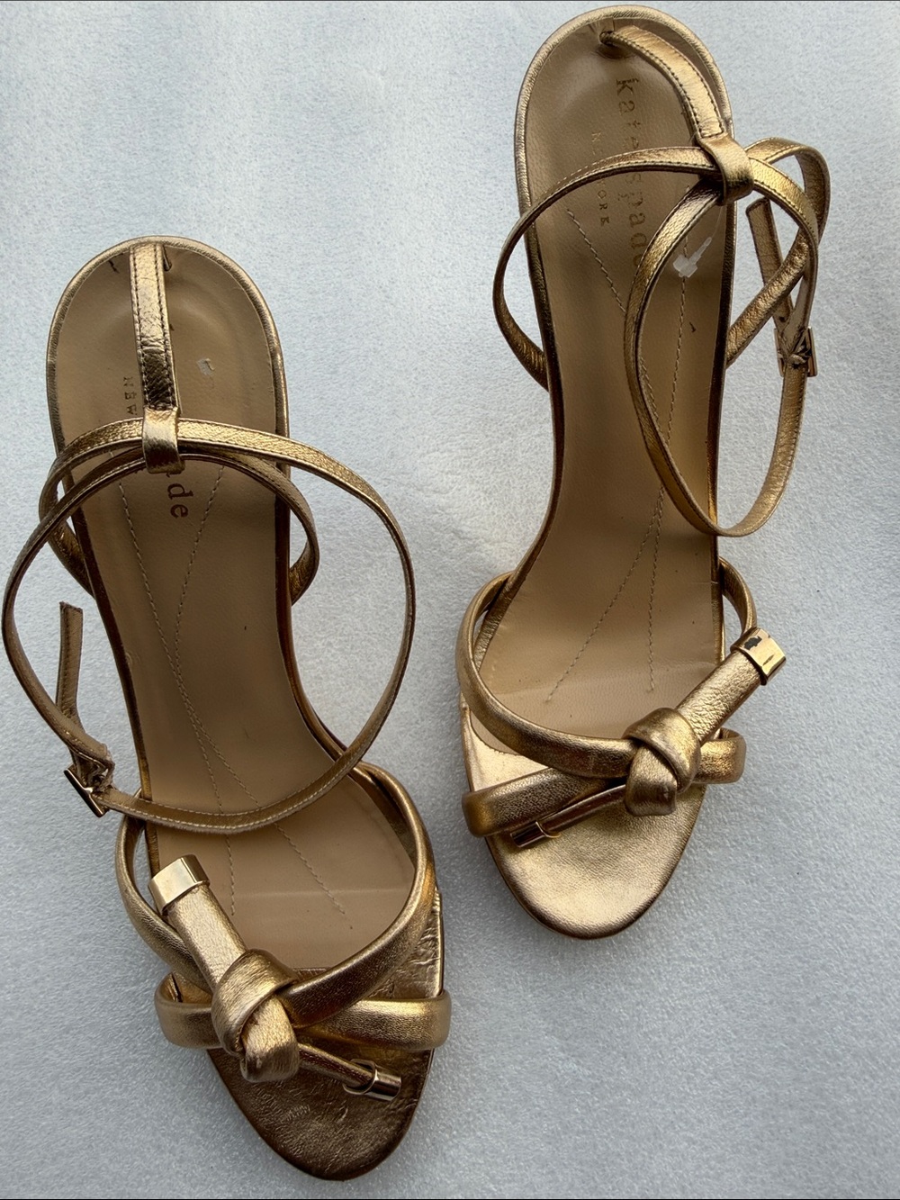 kate spade Metallic Gold Knot Strappy Heels